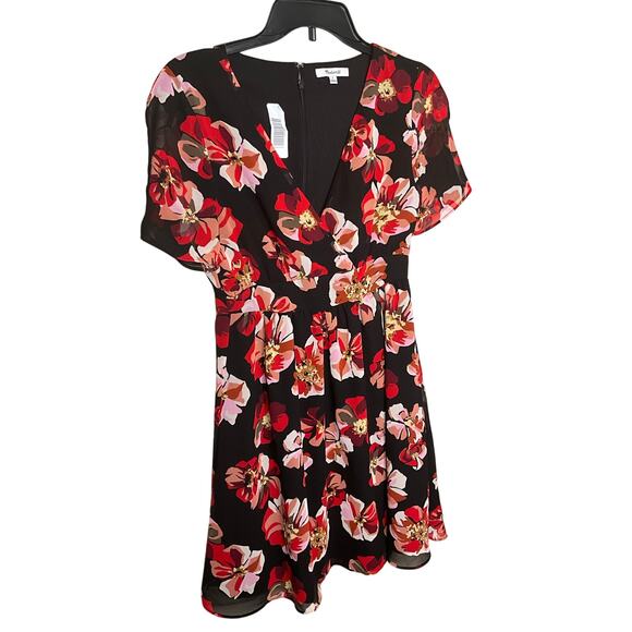 Madewell Tulip-Sleeve Mini Dress French Rose V-Neck Peri Clover Womens Size 0 - Picture 1 of 2